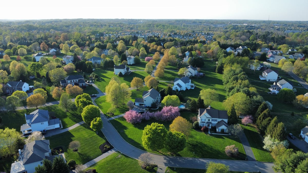 Aerial view of homes and residential area in Northamptonshire covered by our local property surveyors and valuers